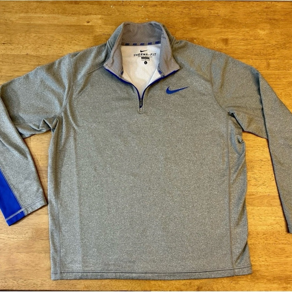 Nike Men's Performance 1/4 Zip  Therma-Fit Jacket in Gray and Blue L